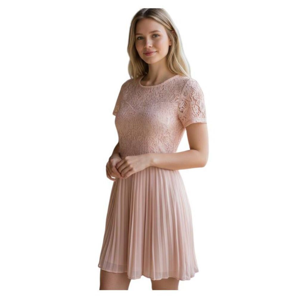 FOREVER 21 PINK LACE PLEATED DRESS SZ.M EUC.